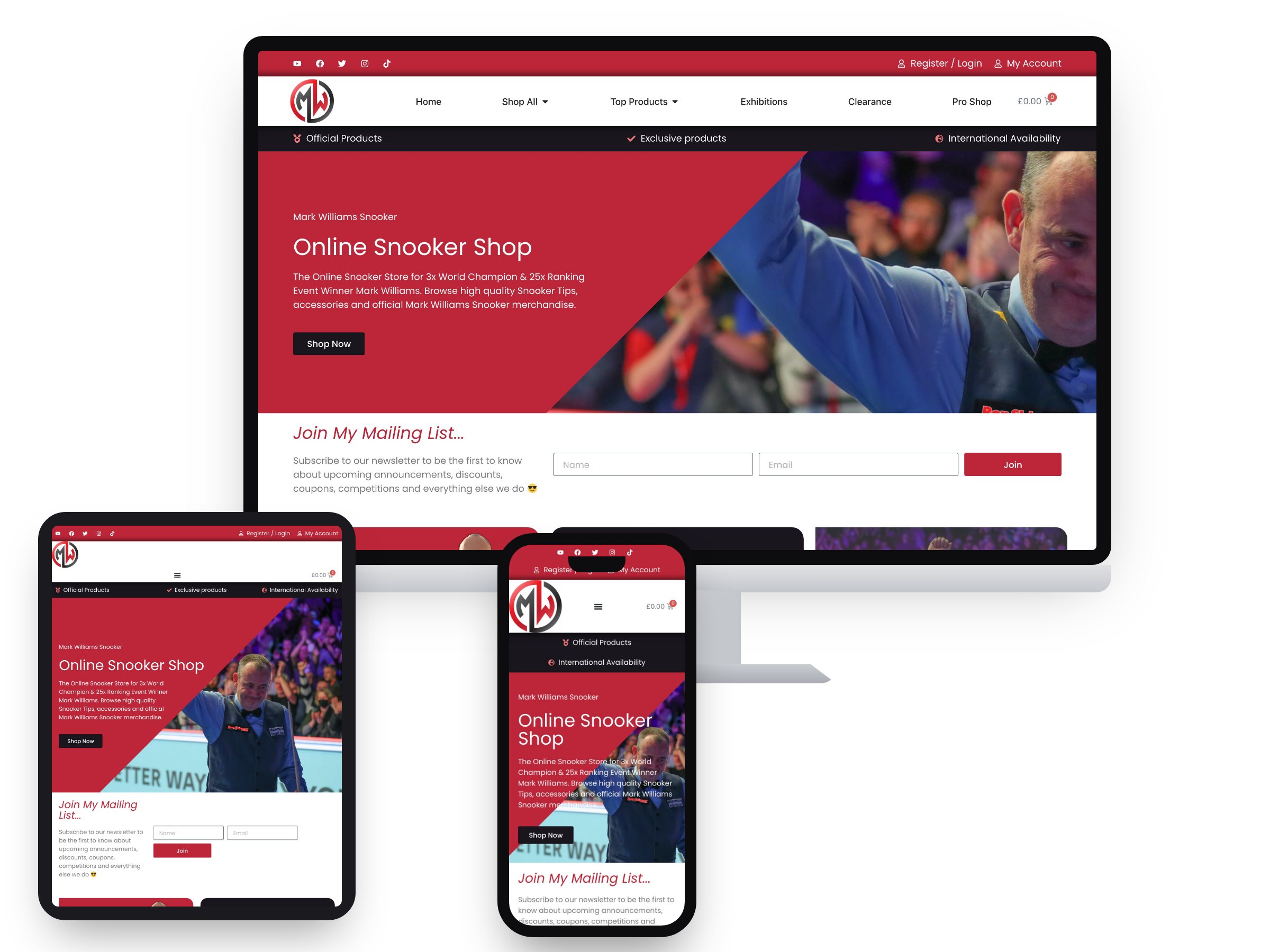 Mark Williams Snooker Shop Ltd — eCommerce project by Xpose